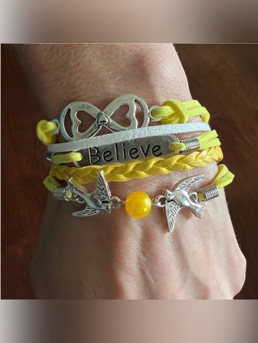 NWT Believe Yellow Multi-Strand Inspirational Bracelet